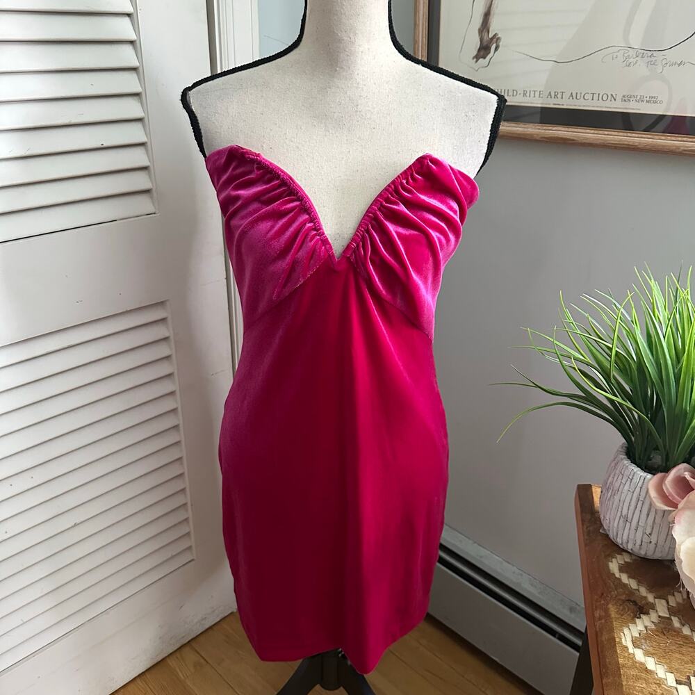 SO Dress Womens Large Hot Pink Velvet Wire Mini Cocktail Party Coquette Holiday